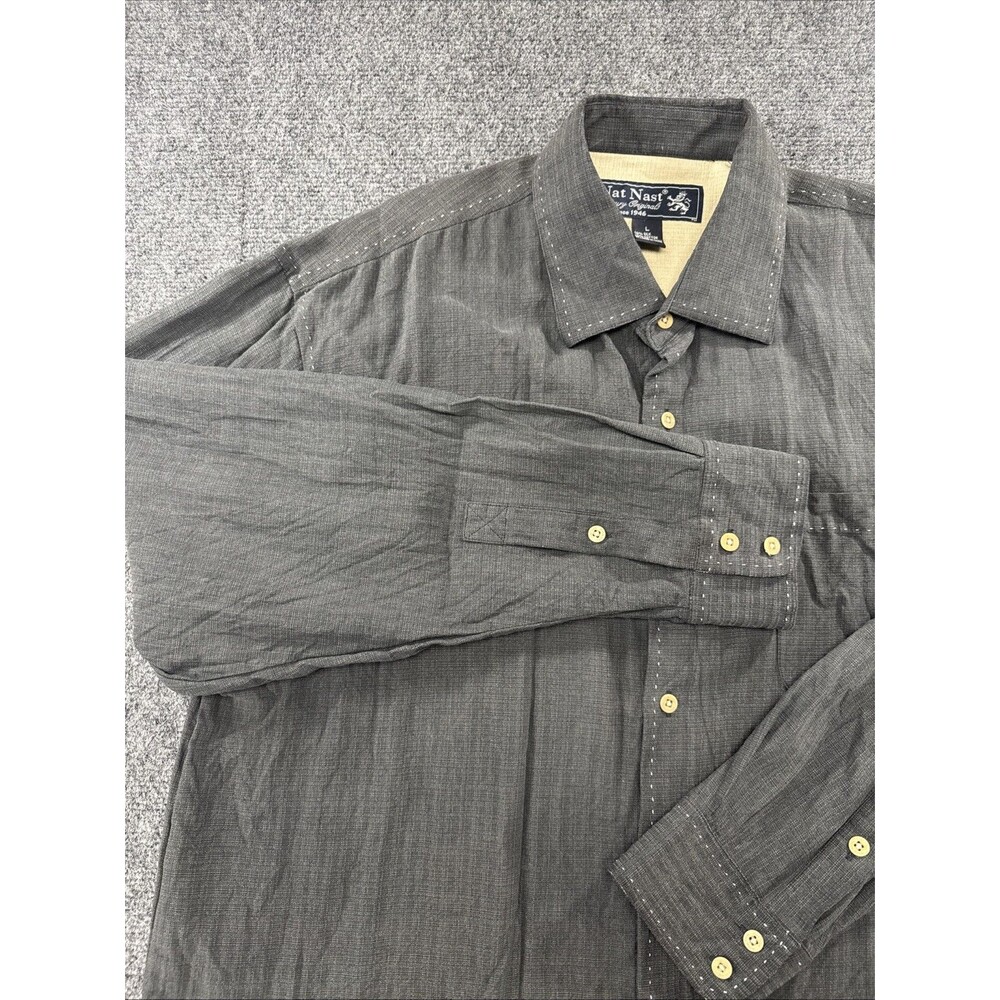 Nat Nast Luxury Originals Silk Cotton Button Up Shirt Gray Mens Large Casual - Picture 1 of 11